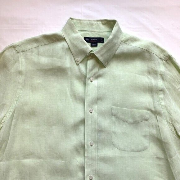 Cremieux 100% Linen Shirt Mens Large Button Down Short Sleeve Green Beach Summer - Picture 4 of 12